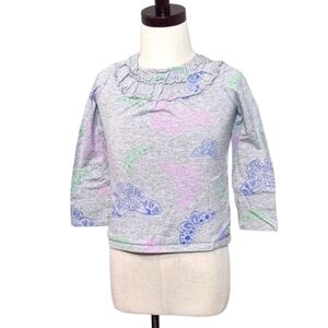 Old Navy Girls 3T Ruffle Neck Butterfly Print Long Sleeve Shirt